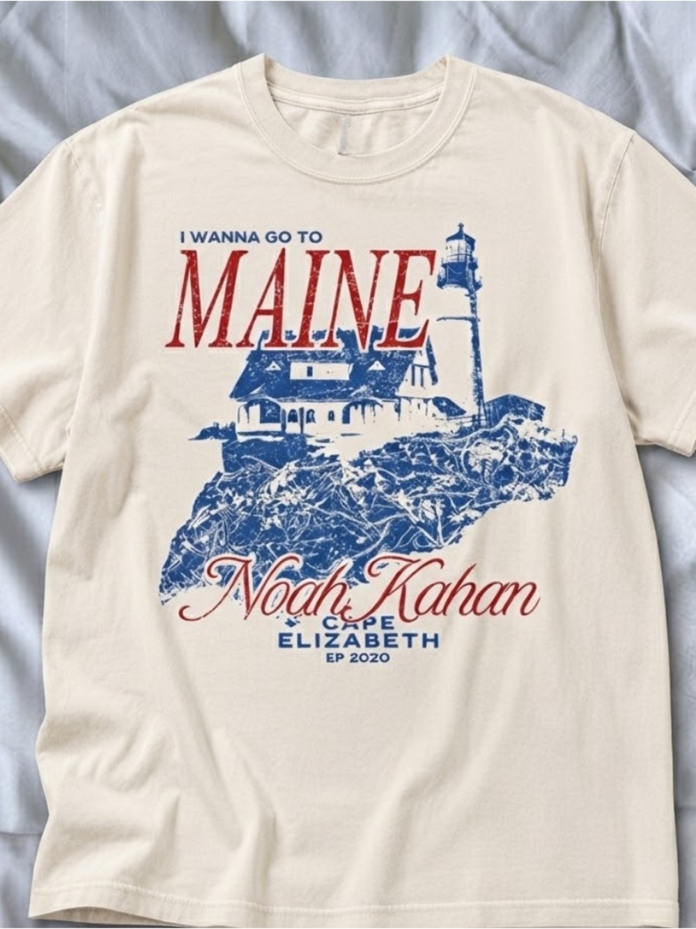 Gildan Cream Tee with Blue and Red Maine Graphic